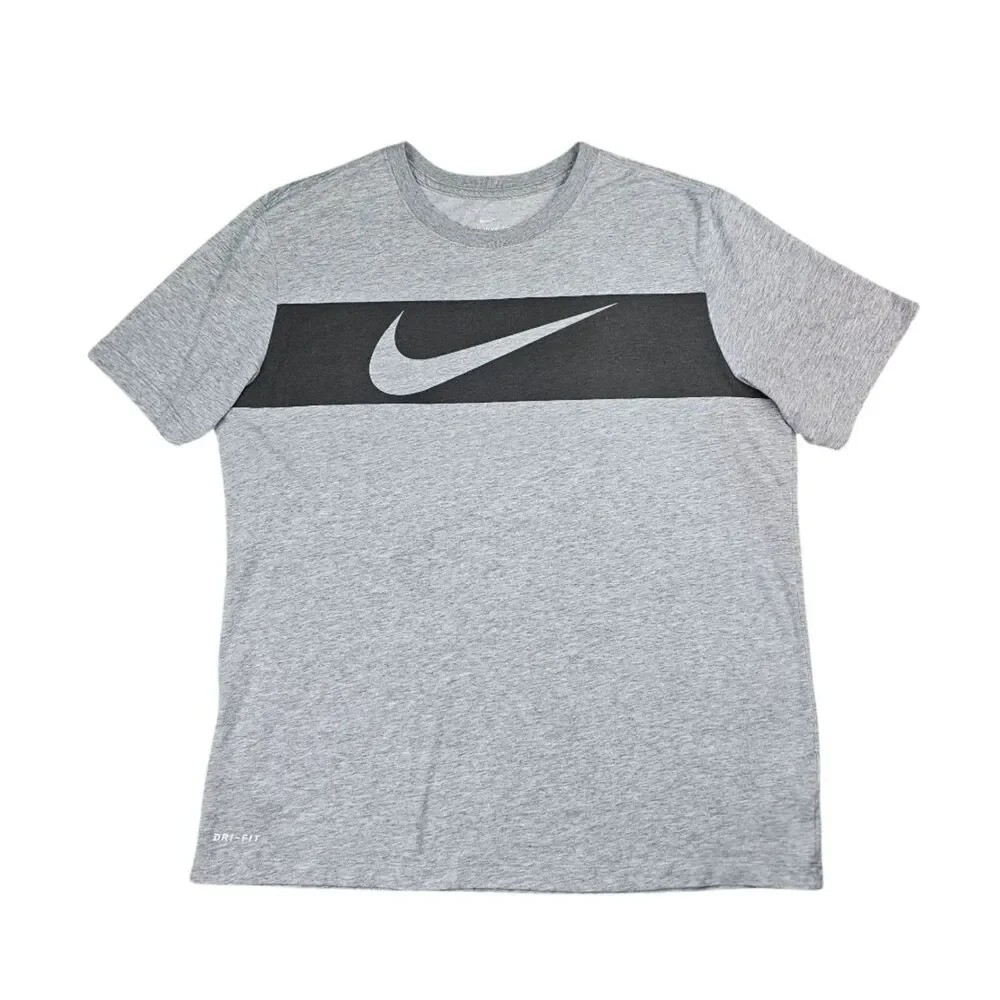 Nike Dri-FIT Tee Men's Large Gray Swoosh Athletic Workout Training Shirt